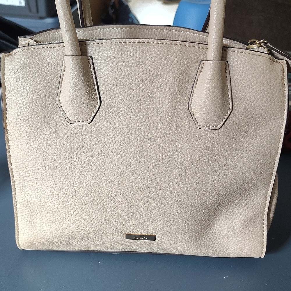 Aldo Elegant Cream Handbag Button Closure And Zipper Compartment